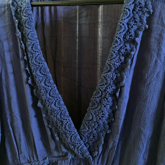 LUCKY & COCO Romper Rich blue with beautiful lace trim. Deep V neckline. - Picture 3 of 7